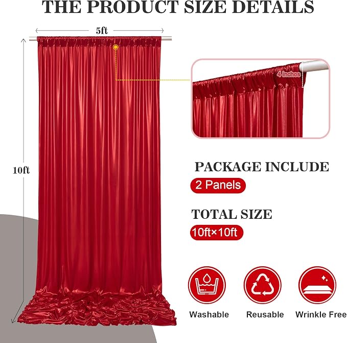 10x10ft Thick Red Glitter Backdrop Curtain Panels - Image 5