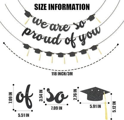 2026 Graduation Banners Party Decorations-Black Glitter We are So Proud of You - Image 2