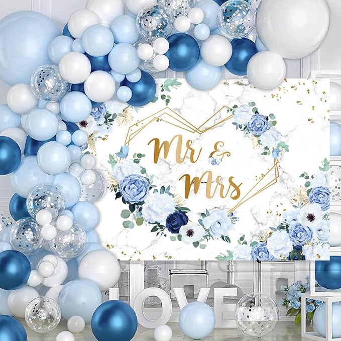 AIBIIN 8x6ft Mr and Mrs Floral Backdrop - Image 5