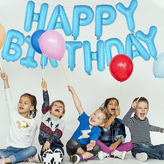 Light Blue Happy Birthday Balloons Banner 16 Inch Mylar Foil Letters - Image 4