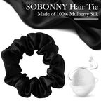 Black Silk Scrunchies for Women 100% Mulberry Silk Hair Ties for Night Sleep Scrunchies for Girls No Damage & Frizz Prevention for Hair Hair Accessories-3pack