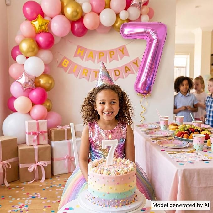 Pink Number 7 Balloon 40 Inch, Modern Geometric Foil Party Supplies | Sleek - Image 7
