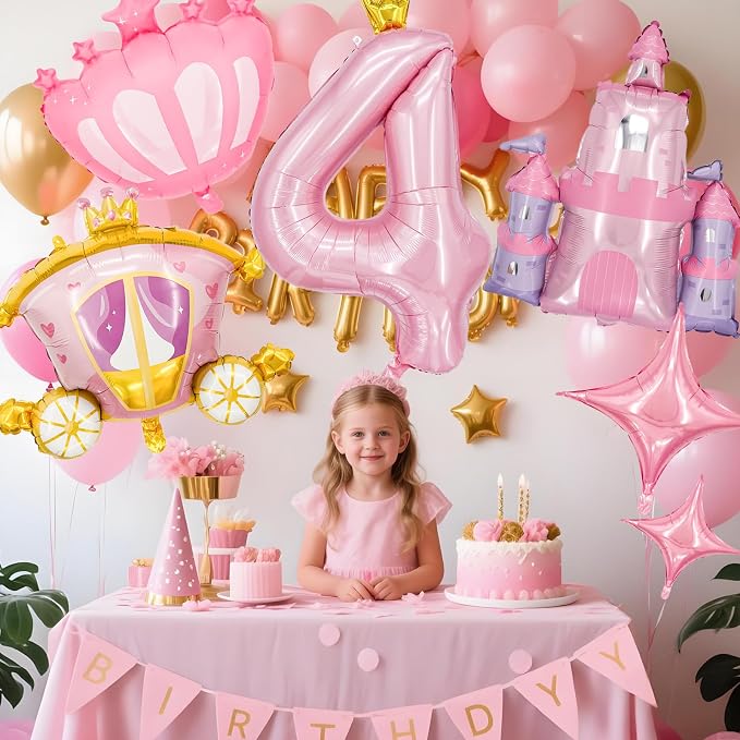 Minyu 6-Piece Princess Theme Party Decoration Set: Princess Carriage + Pink - Image 4