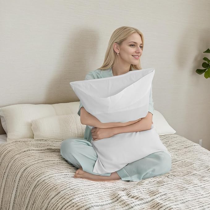 TELUS White Pillow Cases Standard Size 2 Pack, Bamboo Rayon Cooling Pillowcases with Envelope Closure, Cool & Breathable Pillow Cover for Hot Sleepers and Night Sweats, 20x26 inch