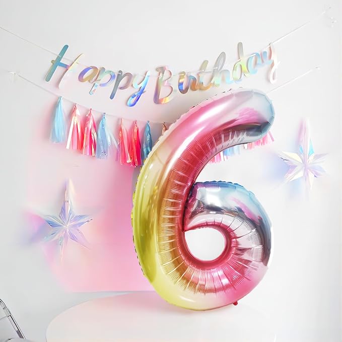 40 Inch Giant Rainbow Number 6 Balloons, Birthday Balloons, Helium Mylar Foil - Image 7