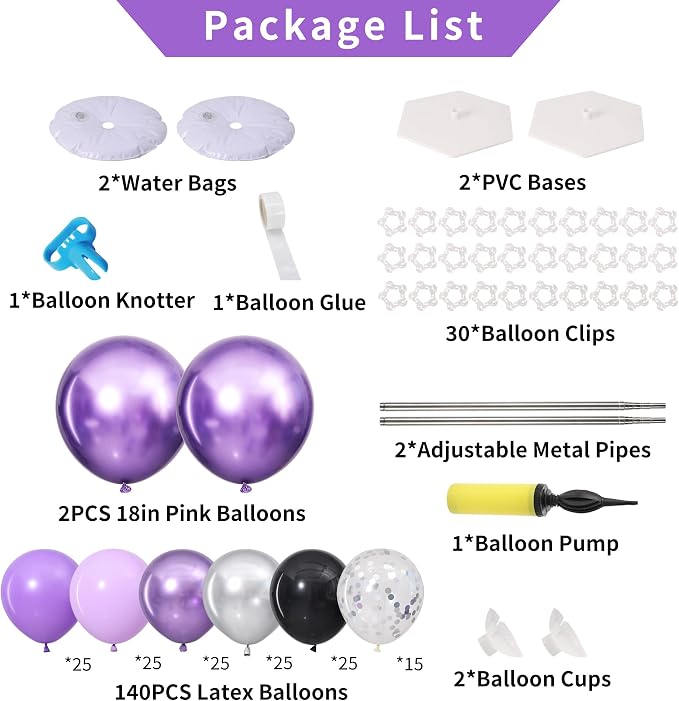 Purple and Black Silver Balloon Column Stand Kit Set of 2 - Image 3