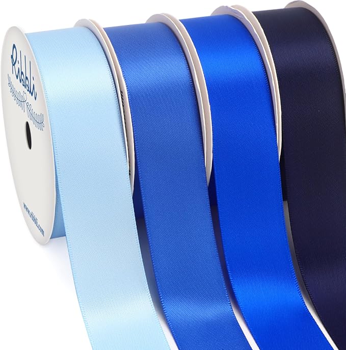 Ribbli Blue Satin Ribbon 1 Inch x 4 Rolls Total 40 Yards- Baby Blue/Royal by Ribbli