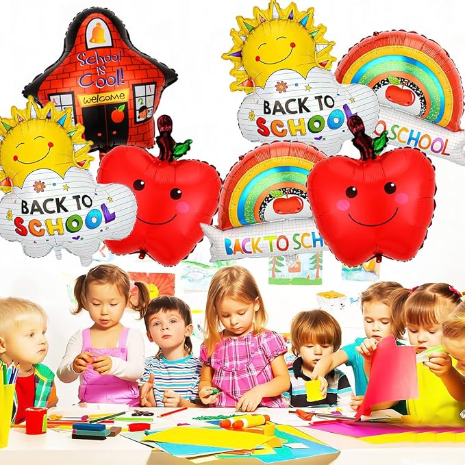 7 PCS Welcome Back To School Balloons, Colorful House Sun, Apples Balloons - Image 5