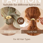 3PCS Gold Hair Ties, Metal Hair Ties for Thick Hair, Elegant Durable Geometric Design Hair Cuffs, Gold Hair Accessories Stretchy Non-Damage Ponytail Cuff Holders Holiday Gifts