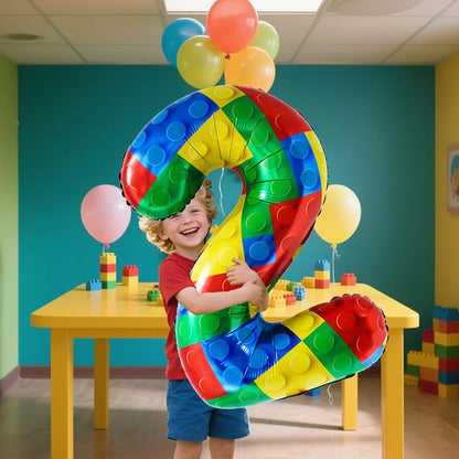 32 Inch Stackable Block Number Balloon – Colorful Brick Building Themed Big - Image 3