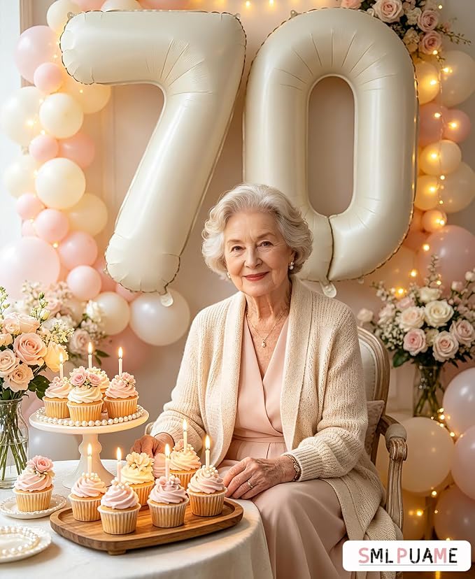 40 Inch Cream Number Balloons 0-9, Giant Self-Sealing Beige Foil Number 0 White - Image 7