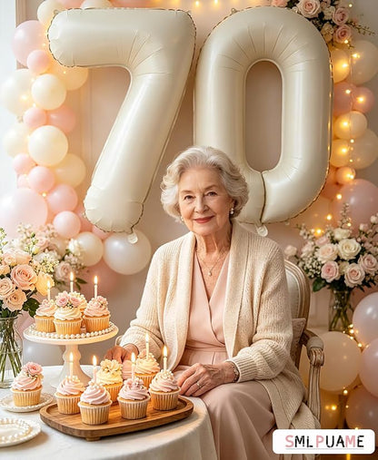 40 Inch Cream Number Balloons 0-9, Giant Self-Sealing Beige Foil Number 0 White - Image 7