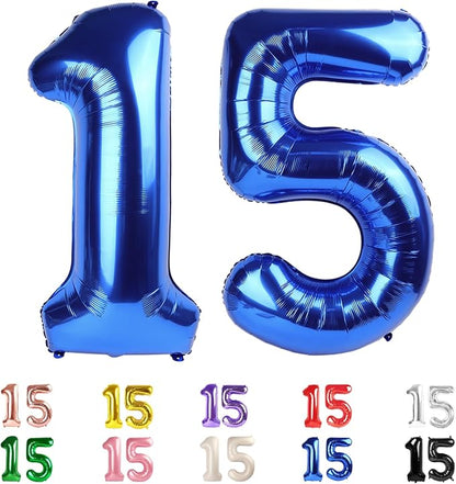 15 Balloon Numbers 40Inch for 15th Year Old Birthday Decorations, Dark Blue | by Mluchee