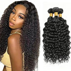 30 32 34 Inch Human Hair Bundles Color 1B Kinky Curly Bundles Niegmeag Peruvian Virgin Remy Hair Extensions Double Weft Soft and Silky Natural Black Curly Bundle Hair Weave