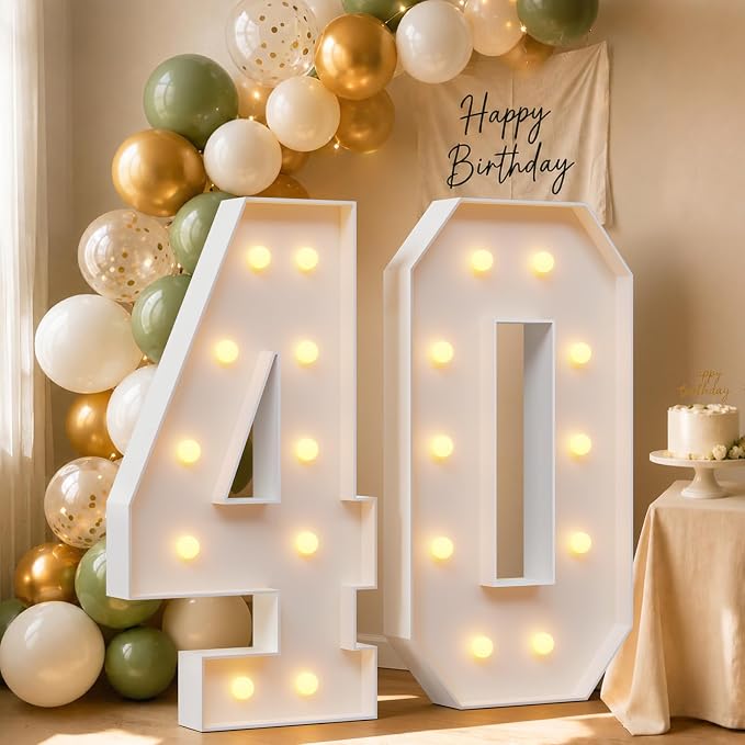4FT Light Up Marquee Number 40 Warm White Light | Decorations by Letsmakeitimpressive