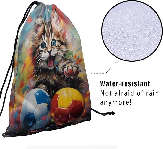 Cute Cat Gymnastics Grip Bag Watercolor Football Drawstring Bag Shoes Gym - Image 4