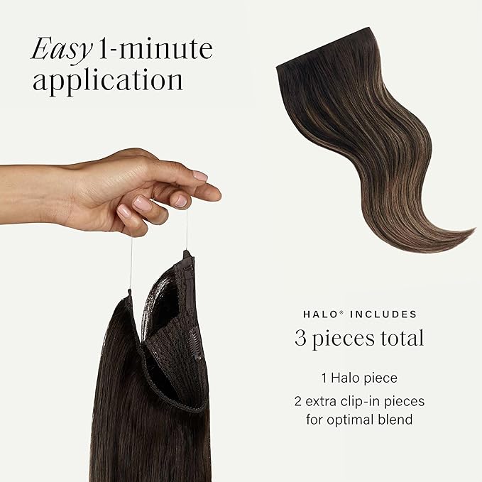 Luxy 100% Remy Human Hair – Halo Clip-In Hair Extensions –Natural Looking Volume & Length - One-Piece - Easy 5-Min Application 180 grams 20" Mocha Bronde Balayage