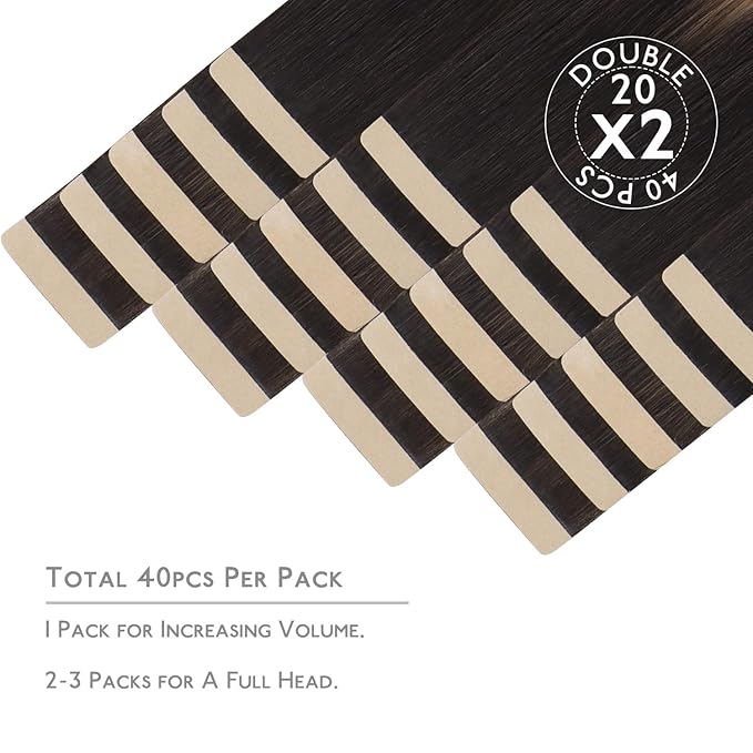 WENNALIFE Tape in Hair Extensions Human Hair, 40pcs 120g 26 inch Balayage Natural Black to Chestnut Brown Hair Extensions Real Human Hair Straight Tape in Extensions Invisible Human Hair Extensions