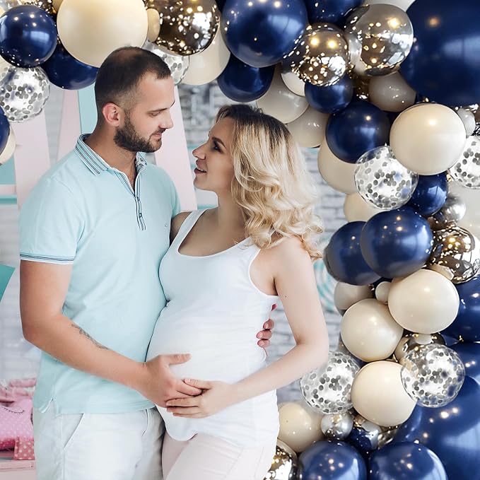 Navy Blue Silver Balloon Arch Kit, Pearl White, Different Size | Double Stuffed - Image 6