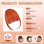 NAYOO Bangs Hair Clip in Bangs 100% Real Human Hair Extensions Wispy Bangs Clip on Air Bangs for Women Hairpieces Curved Bangs (Copper Red, Wispy Bangs)