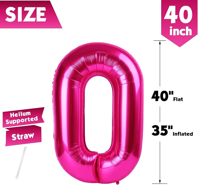 40 Inch Hot Pink Number 0 Balloon, 0th Birthday Party Decorations | 40 Inch Hot - Image 4