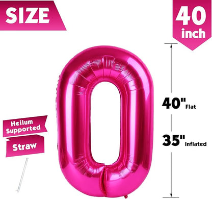 40 Inch Hot Pink Number 0 Balloon, 0th Birthday Party Decorations | 40 Inch Hot - Image 4
