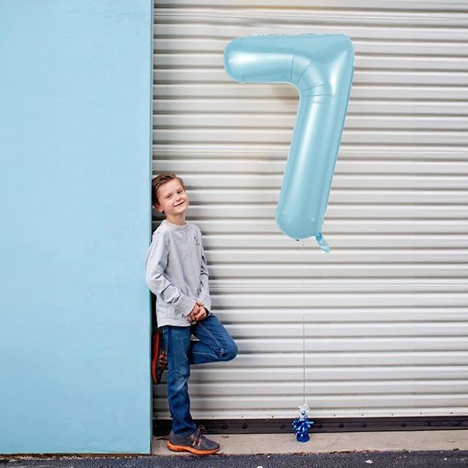 40 Inch 7th Birthday Number Balloon, Baby Blue Foil Giant Self Inflating 7 - Image 4
