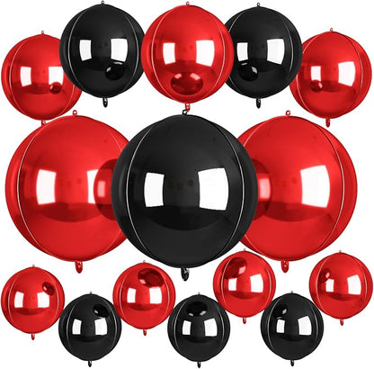 15 Pcs Black and Red Round Foil Balloons, 22/15/10 Inch 4D Ball Balloons Black by Sowide
