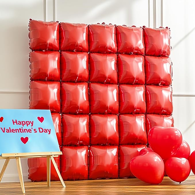 NISOCY 36PCS Metallic Red Square Foil Balloons Wall Backdrop | Double Sided Red - Image 5