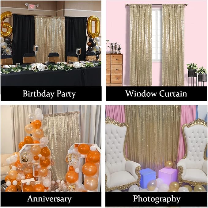 Champagne Gold Sequin Backdrop for Party 10FTx10FT | 1 Panel, Sparkly - Image 5