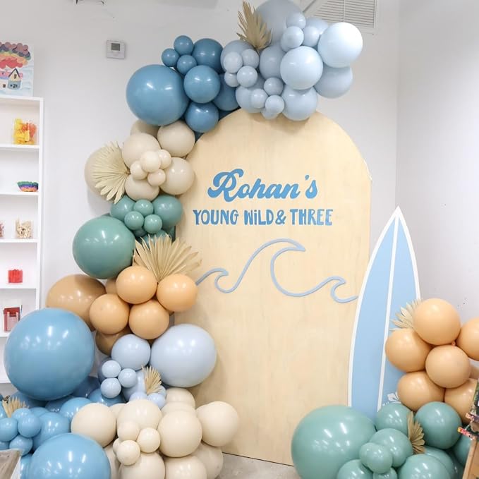 Blue Green White Balloons 12INCH Coastal Summer Baby Shower Birthday Decor | - Image 9