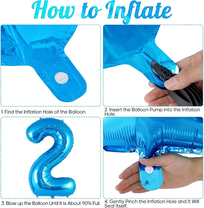 Blue Number 2 Balloon 40 Inch, Big Large Foil Helium Number Balloons, Jumbo - Image 7