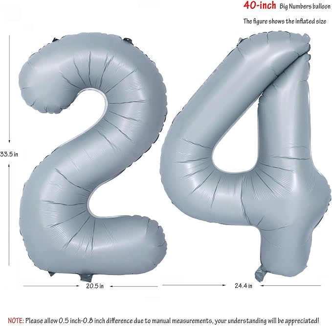 40 In Matte gray Number Balloon Helium Foil Mylar Birthday Balloon Digit 24 | - Image 2