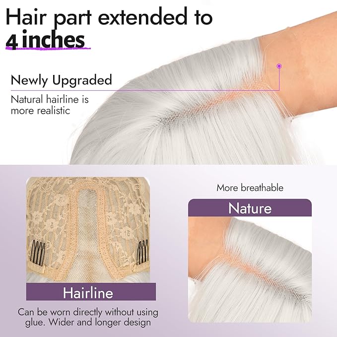 Wig for Women Long Wavy 4x1 Lace Natural Hairline Glueless for Beginners Middle Part Synthetic White for Daily Party Use 26Inch