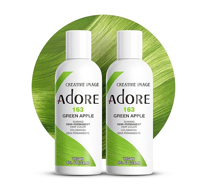 Adore Semi Permanent Hair Color (163 Green Apple) | Vegan & Cruelty-Free Green Hair Dye | No Ammonia, No Peroxide, No Alcohol | 4 Fl Oz Each (Pack of 2)