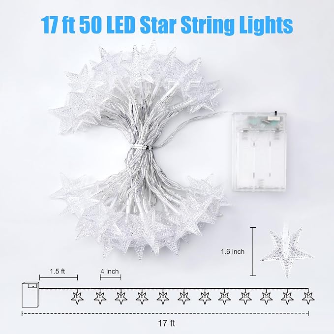 Minetom Star String Lights Battery Operated - 17 ft 50 LED Star Fairy String - Image 7