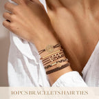 SYGY 10 PCS Boho Hair Ties, Bracelets for Thick & Thin Hair, 5 Styles No Damage, Dark Coffee Colors