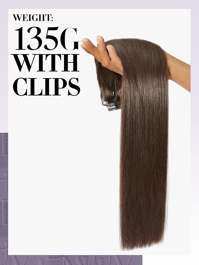 LUVME Seamless Clip in Hair Extensions Human Hair, 16 Inch 135g 9pcs Dark Brown Hair Extensions Clip in Human Hair Silky Straight Remy Human Hair Extensions