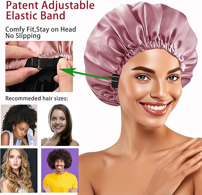 Satin Bonnet 2Pcs Silk Bonnet Hair Bonnets For Sleeping Silky Soft Sleep Cap Womens Night Curly Natural Hair Caps