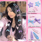 36Pcs Pink Mini Bow Hair Clips 3 Color Star Snap Hair Barrettes for Women Blue Water Drop No Slip Hair Clips Purple Small Hair Bows Star Bowknot Hair Accessories for Teens Girls