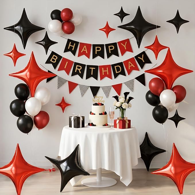 Black Red Star Balloons, 26 Inch and 10 Inch Red Stars Shaped Balloon - Image 6