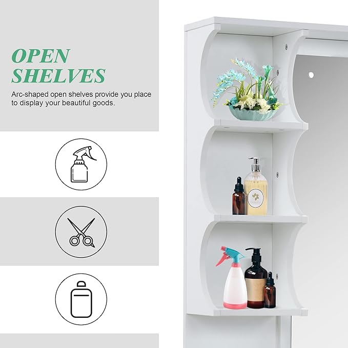 BarberPub Backwash Shampoo Bowl Cabinet, Wall Mount Station with Mirror, Storage Cabinet with Drawers & Shelf Salon Equipment for Barber Salon 3141 (White)