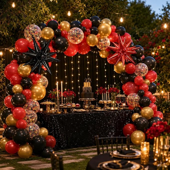 Red Black and Gold Balloons, 12 Inch Metallic Gold Black Red Confetti Balloons - Image 8