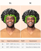 mikimini Extra Large Black Shower Caps Pack of 2 for Women and Men Thick Long Hair Braids, Reusable Waterproof Double Layers XL Bathing Hair Cap with Vibrant Green Edge (Black)