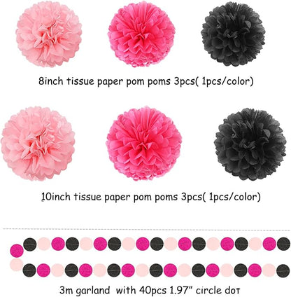 Hot-Pink Black Party-Decorations Paper Flower Streamers - Image 3