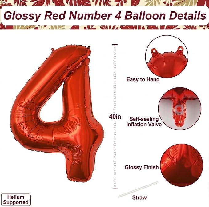Red Number 4 Balloon 40 Inch, Foil Numeral - Image 4