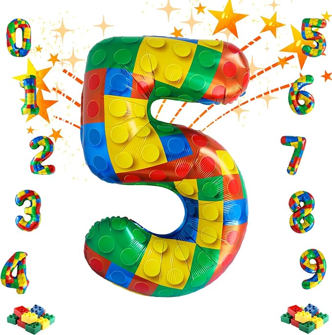 32 Inch Stackable Block Number Balloon – Colorful Brick Building Themed Big by Unknown