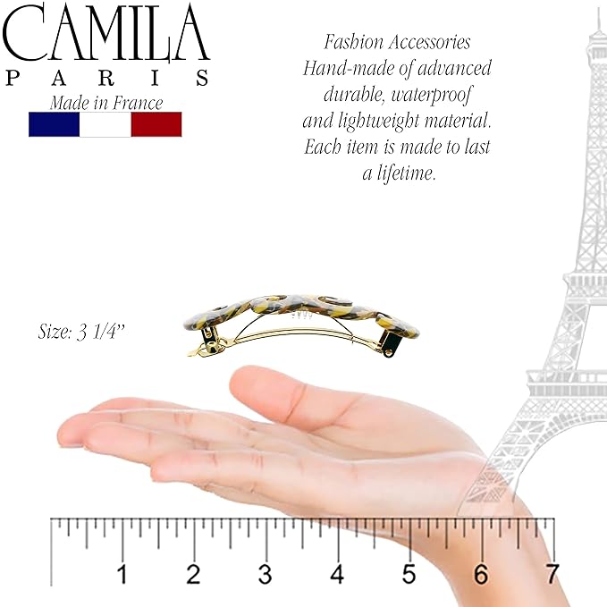 Camila Paris CP3171 French Hair Barrette Clip for Girls, Handmade, Mustard, Gold Metal Clasp Strong Hold Grip Hair Clips for Women, No Slip and Durable Styling Girls Hair Accessories, Made in France