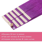 Wennalife Purple Tape in Hair Extensions, 10pcs 30g 24 inch Remy Invisible Tape Ins Straight Colored Soft Real Human Hair Tape in Extensions Refill Set Extensions