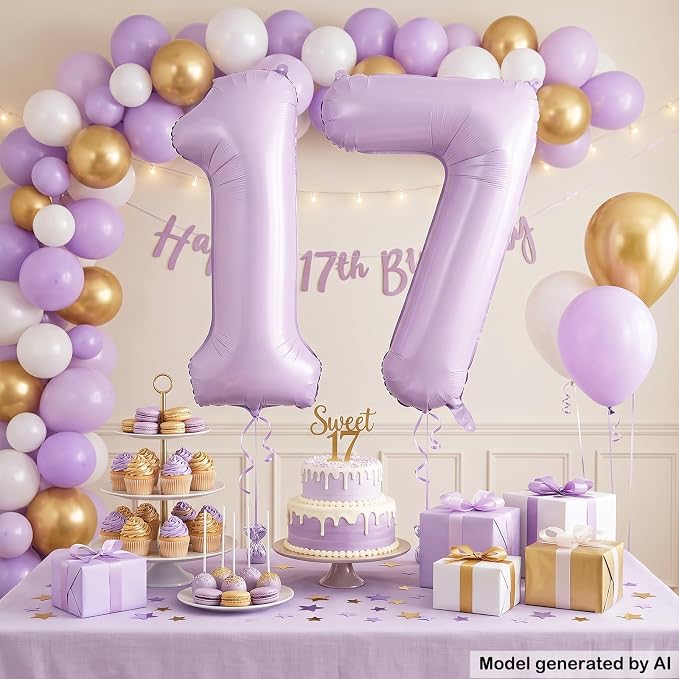 40 Inch Lavender Foil Number 17 Balloon - Image 4